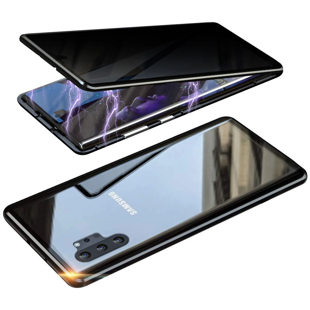 Магнитный чехол для samsung Galaxy S10, S8, S9, Note 10 Plus, Note 9, 8, S10e, противоскользящий двойной металлический бампер из закаленного стекла - Цвет: Черный