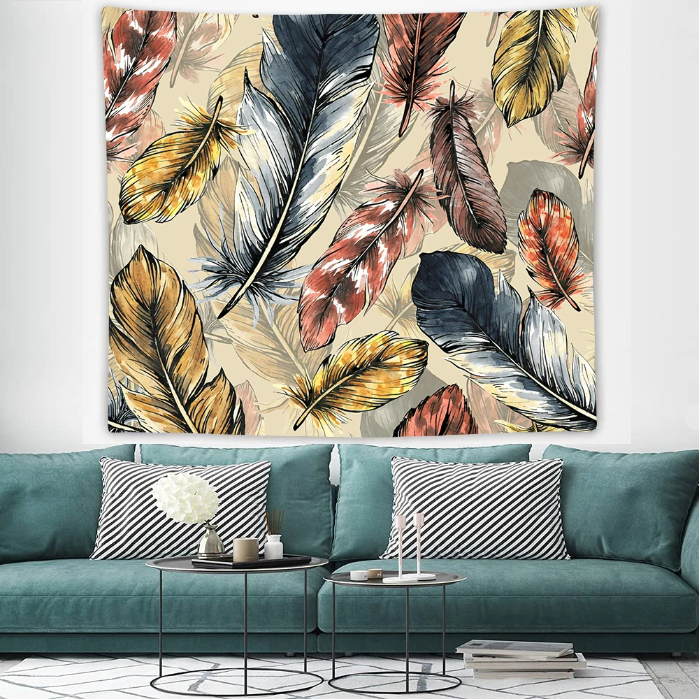 Цветной гобелен с перьями настенный эстетичный для спальни украшение