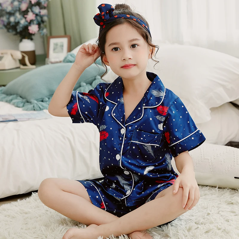 Детская Шелковая пижама атласное летнее нижнее белье детский Пижамный костюм