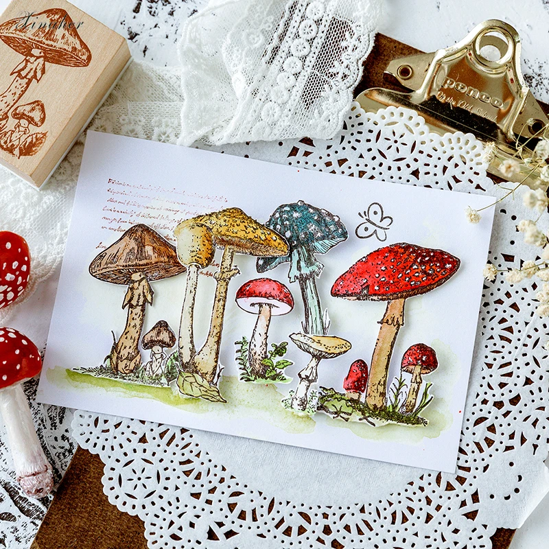 XINAHER винтажные леса гриб украшение штамп деревянные и резиновые штампы для