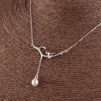 100 925 sterling silver branch bird pendants necklace choker ethnic freshwater pearl tassel necklaces chains women jewelry xl02