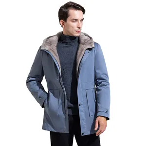 Роскошная Одежда из меха норки, мужское зимнее теплое пальто из натурального меха, ветрозащитные парки с капюшоном, Высококачественная куртка из натурального меха
