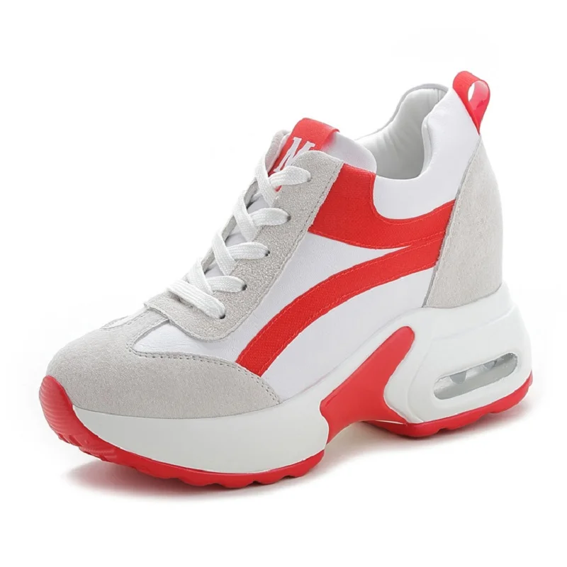 Женские кроссовки на платформе 8 см Белые Повседневные танкетке высоком каблуке