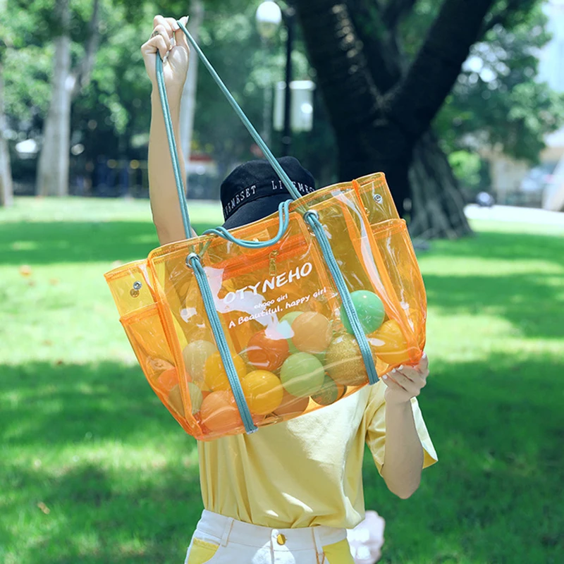 

Trendy Transparent Bag Female Summer Jelly Shoulder Bag Pvc Waterproof Beach Bag Large Capacity Tote Bag Leisure Travel Handbags