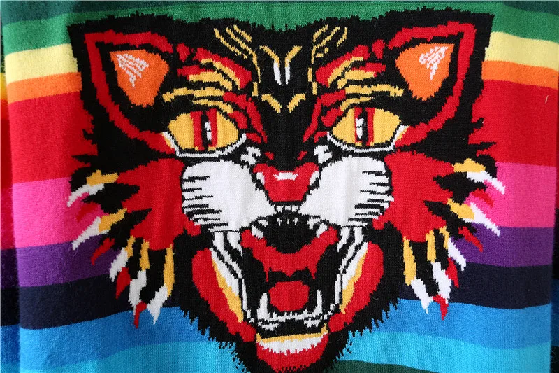 Женский полосатый свитер с вышивкой тигра брендовый вязаный джемпер Осень-зима