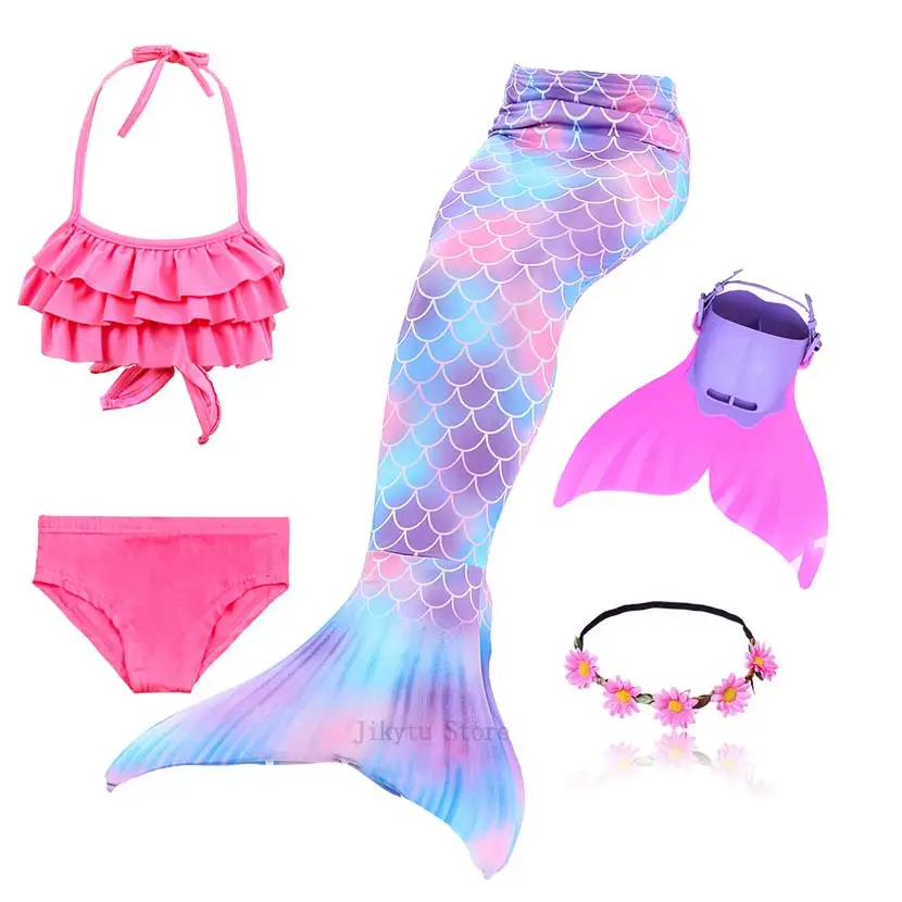 Kids Swimming Mermaid Tail Bikini Set can add with Monofin Flipper Ariel Costumes Cosplay Swimsuit Bathing Suit for Girls