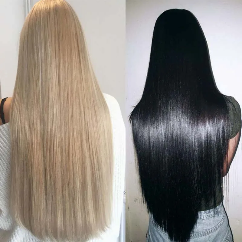 Длинные прямые искусственные накладные волосы парик удлинители кусок для черных
