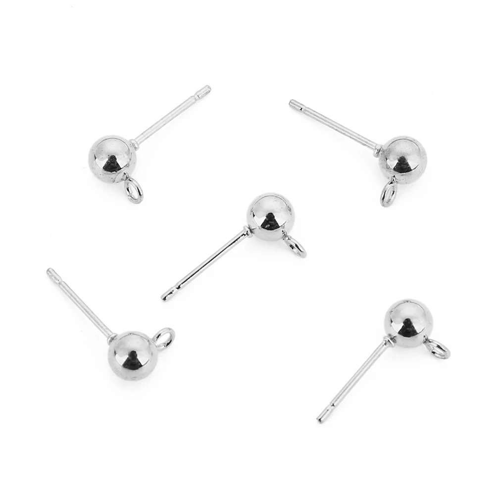 silver tone 20 шт./лот, гипоаллергенные серьги-гвоздики из нержавеющей стали с шариками, 3 мм, 4 мм, 5 мм, для ювелирных изделий, серьги, сделай сам, поставка - Цвет: silver tone