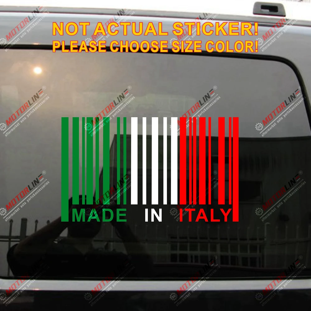 

Made In Italy UPC Barcode Decal Sticker Italy Flag fit for Fiat Alfa Romeo die cut no background