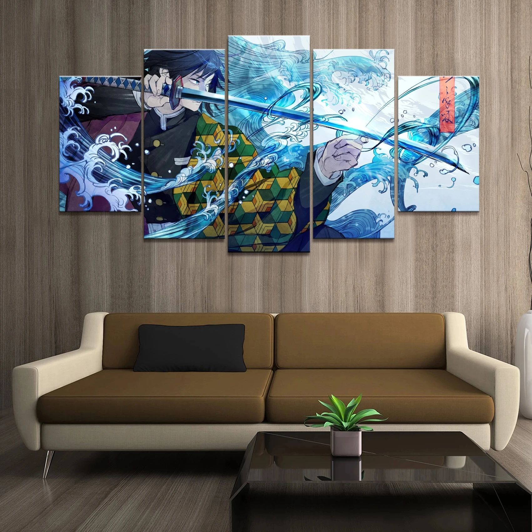 

5 Panels HD Anime Boy Picture Tomioka Giyuu Demon Slayer Kimetsu No Yaiba Poster Animation Art Wall Decor Paintings