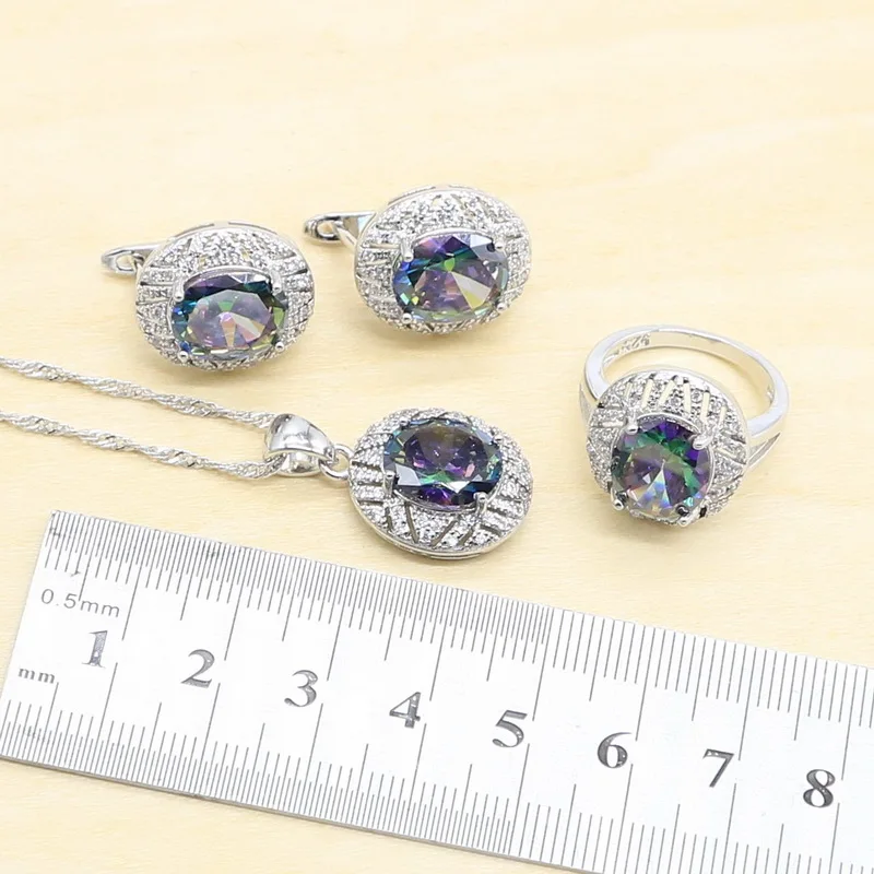 925 серебряные свадебные украшения Радужный циркон белый топаз искусственный