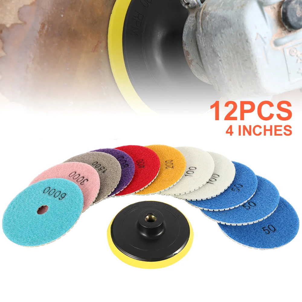 

12 Pcs/Set Dry Diamond Polishing Pads 4 inch Sharp Type Flexible Diamond Polishing Pad For Granite Marble Stone Sanding Disc H3
