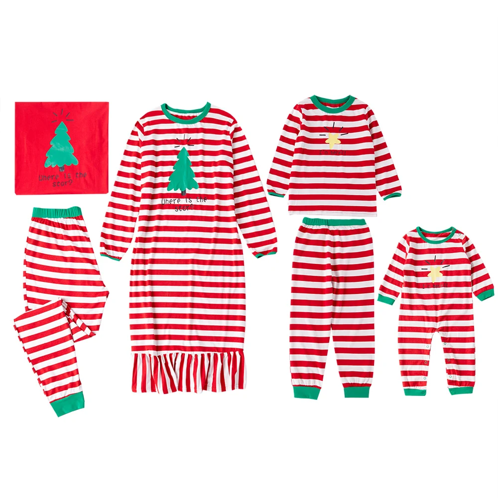 Топы с принтом рождественской елки и штаны в полоску для всей семьи Сезон Зима