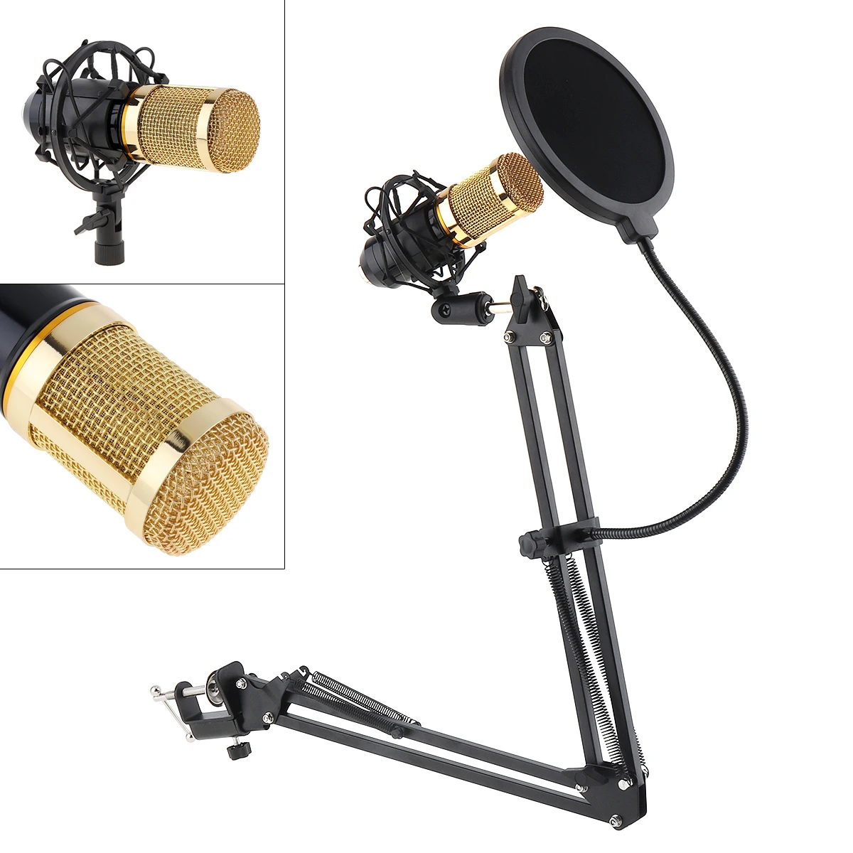 

BM-800 Studio Microphone Double Layer Elastic Mesh Gold Plated and 3.5mm Wired for Stage Conference KTV Vocal Recording Karaoke