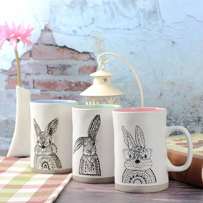 

500Ml Creative Cute Illustration Mug Cartoon Rabbit Ceramic Cup Breakfast Coffee Cup Milk Drink Large Capacity