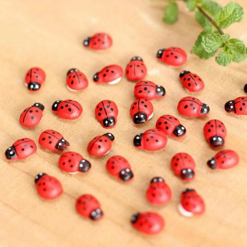 

50Pcs Miniature Coccinella Septempunctata Resin Crafts DIY Little Garden Decor