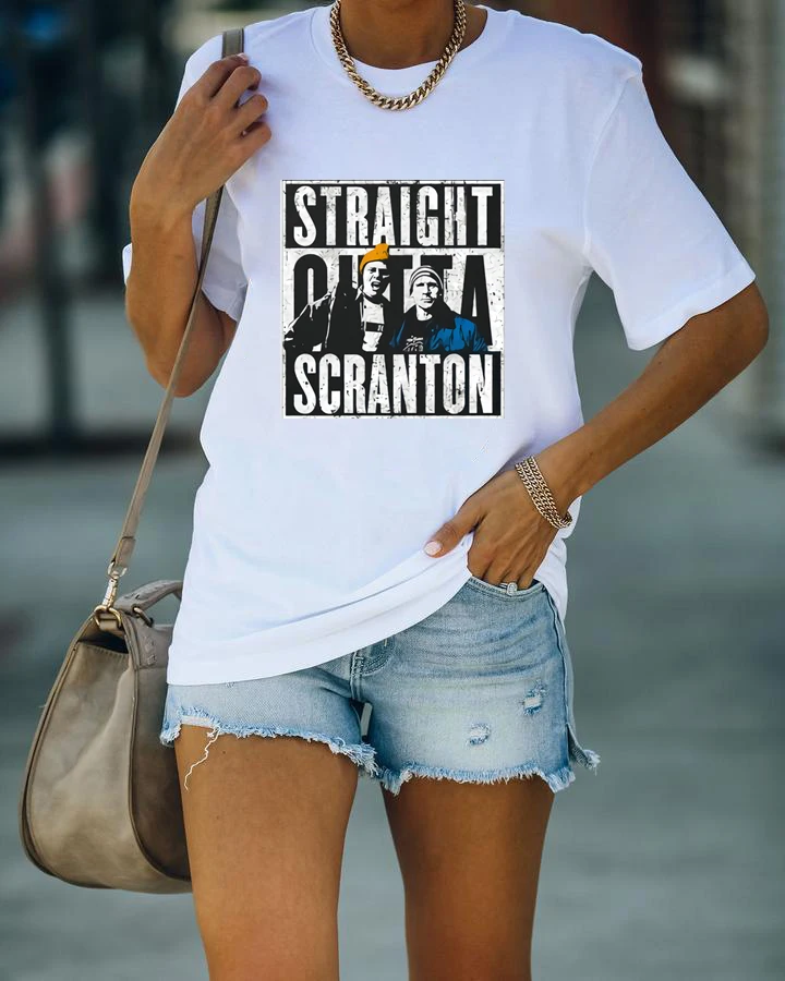 

2021 Hot Women Straight Outta Scranton Shirt Female Funny Graphic Tee Hiphop Music Street Style T-shirt Unisex Fashion Tops