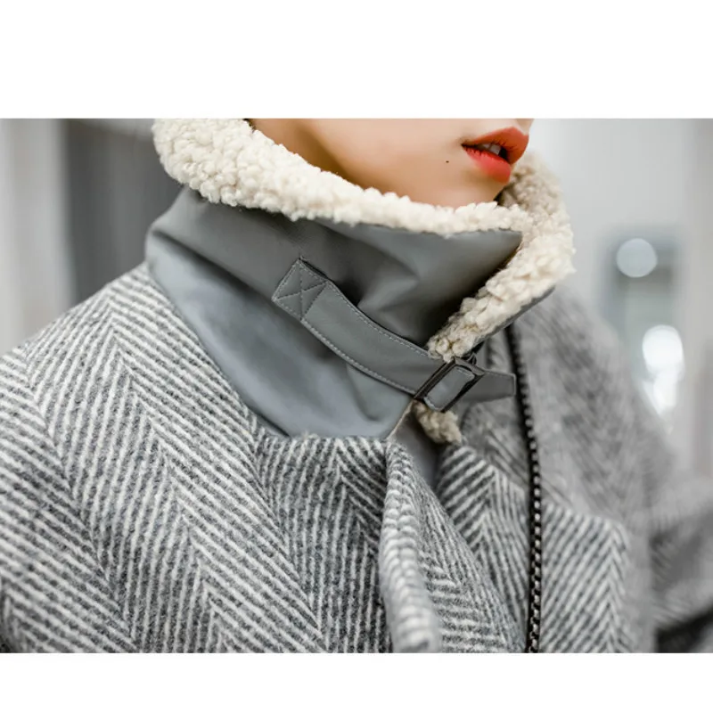 

Western style lamb fur collar double-breasted woolen coat for autumn and winter new fashion mid-length thick woolen coat women
