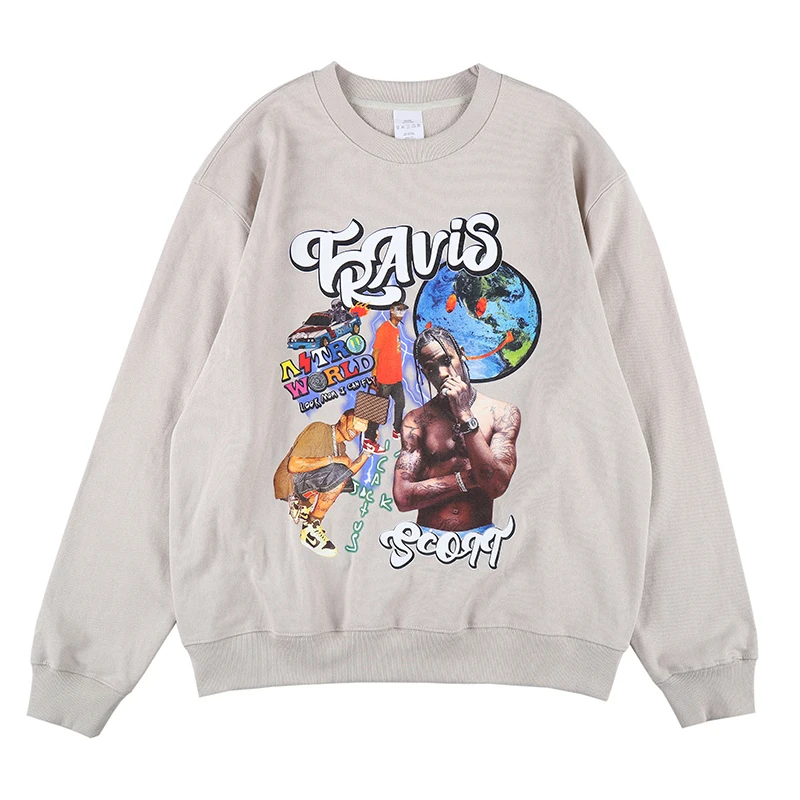 

Travis Scott Character Print Crew Neck Terry Mens Sweatshirts Long Sleeve Casual Streetwear Retro Loose Couple Hoodies Oversize