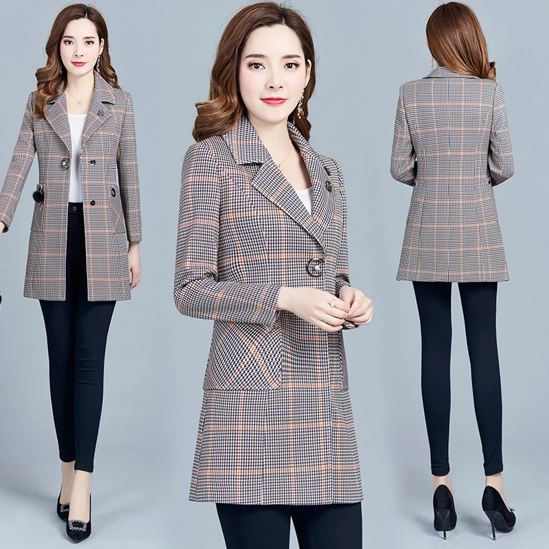 

Женская верхняя одежда от кутюр 2020, осенняя одежда, женское классическое пальто, высококачественный Тренч в клетку, пальто с принтом в Корей...