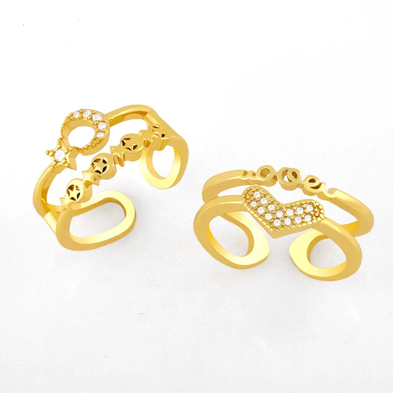 

2021 European and American New Fashion Star and Moon Ring ins Tide Personality Double Love Opening Women Ring Jewelry Gift