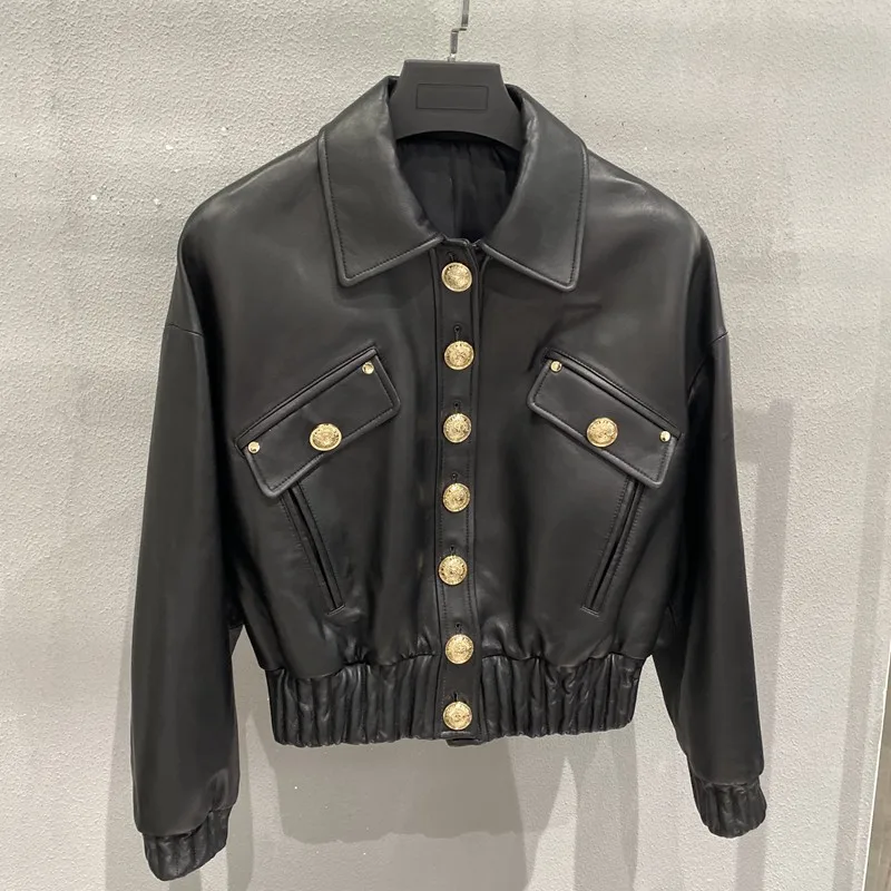 Куртка женская из натуральной овечьей кожи ветровка Байкерская одежда пальто