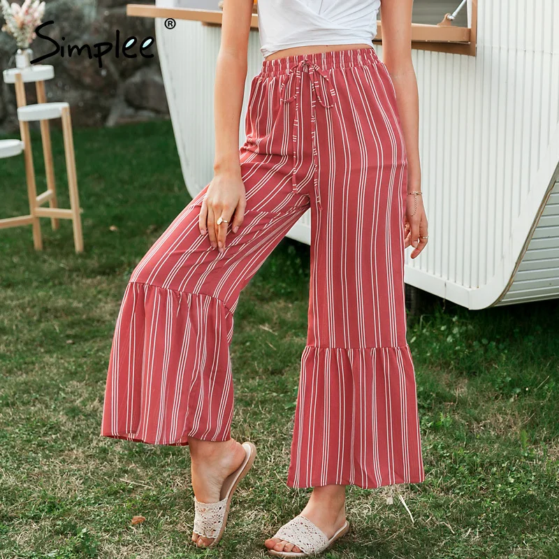 Женские полосатые длинные штаны Simlee элегантные повседневные эластичные брюки с