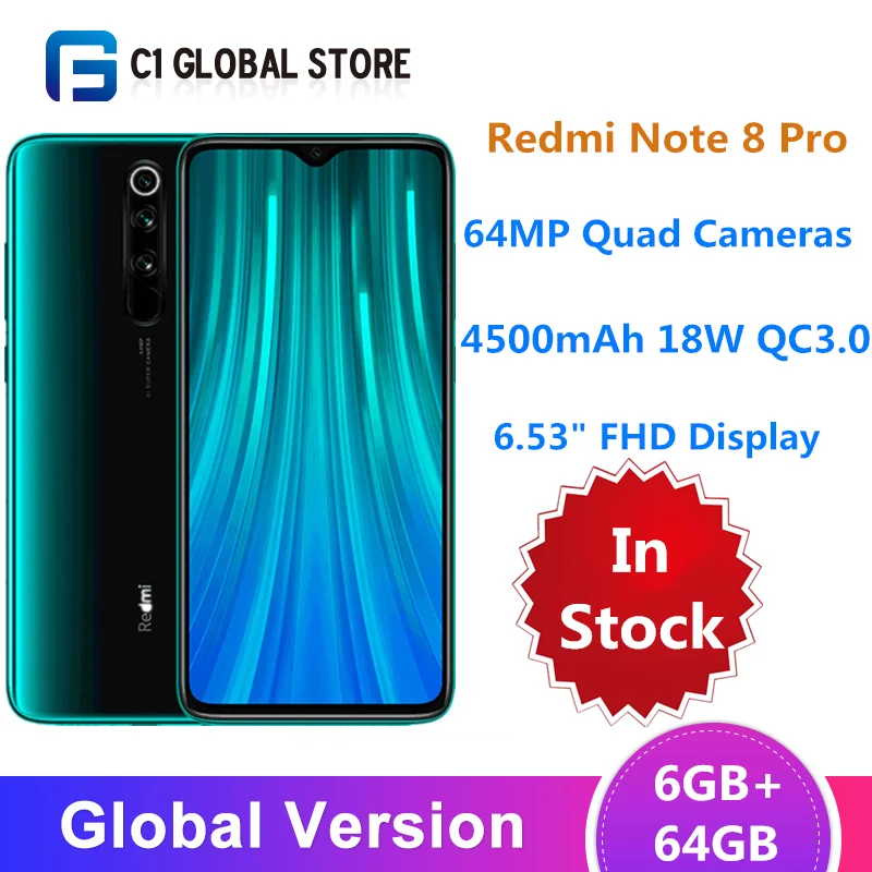 Глобальная версия Xiaomi Redmi Note 8 Pro 6 ГБ 64 Гб Смартфон Helio G90T Octa Core мегапиксельная