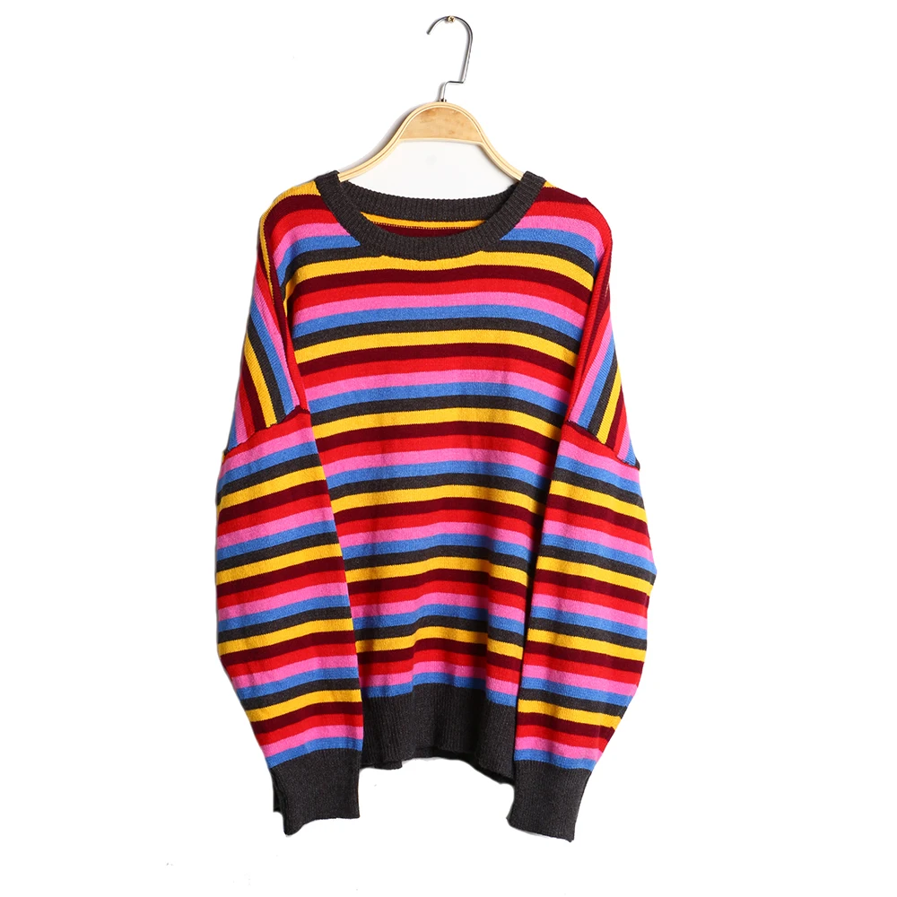 Радужный Модный женский свитер 2019 осень зима новый вязаный с круглым вырезом