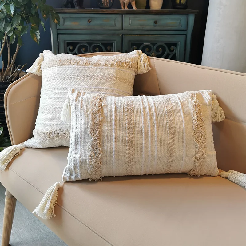 2 шт. cojines decorativos para sofa Morocco Геометрическая бежевая белая наволочка с кисточкой Рождественская наволочка для подушки Гарри стили