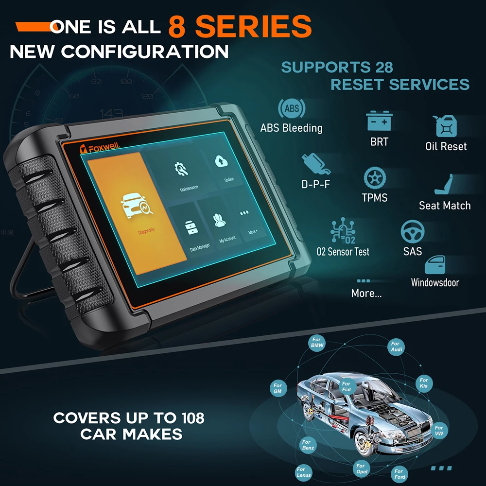 Автомобильный диагностический сканер Foxwell NT809 OBD2 28 для обслуживания всех систем