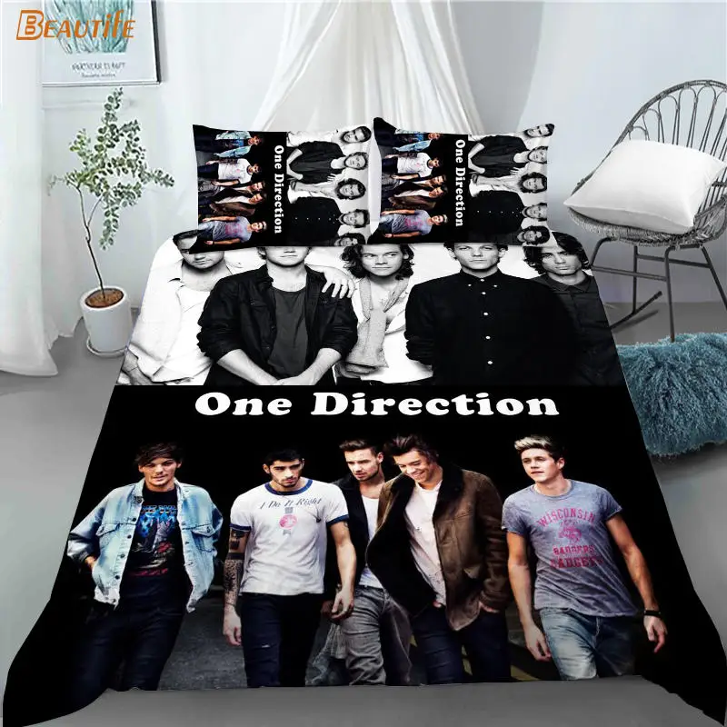 Juego de ropa de cama con estampado 3D de One Direction, funda de edred&oacute;n con funda de almohada para chico y hogar, 180x200cm, 180x220cm-2