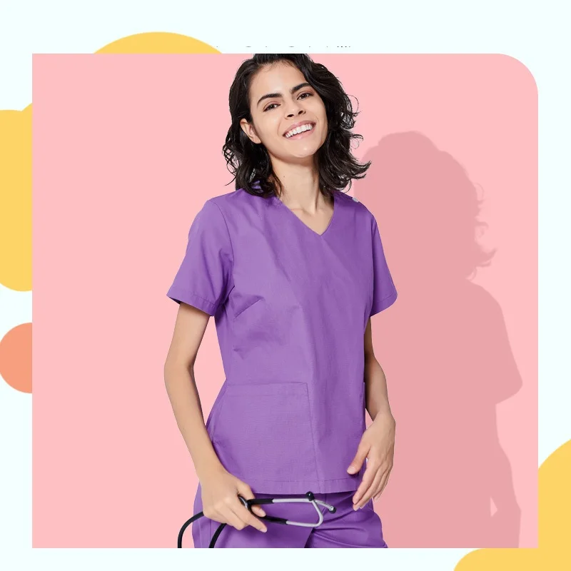 

Women Shaped Scrub Set,Pure Color Surgical Clothes,Pet/Beauty Salon/Denistry Clinic Operating Suits.Nursing Washing Uniform