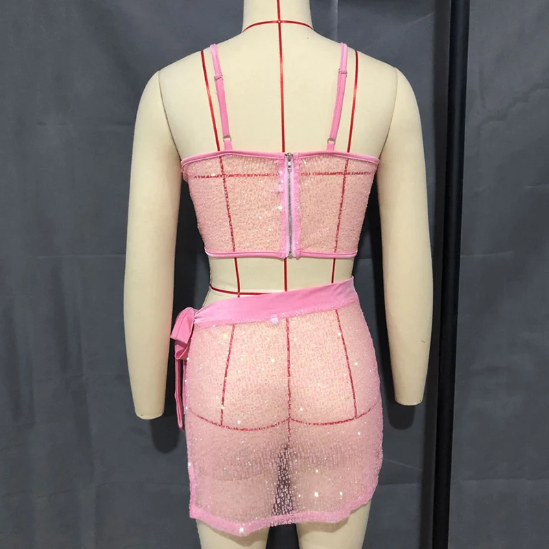 Женский прозрачный комплект из двух предметов розовый бюстгальтер на