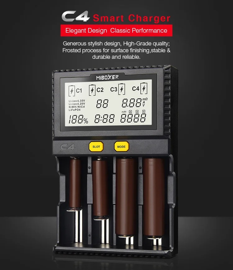 Оригинальное зарядное устройство Miboxer C4 lcd для литий-ионных/IMR/INR/ICR/LiFePO4 18650 14500 26650 AAA 3,7 1,2 в 1,5 в PK VC4