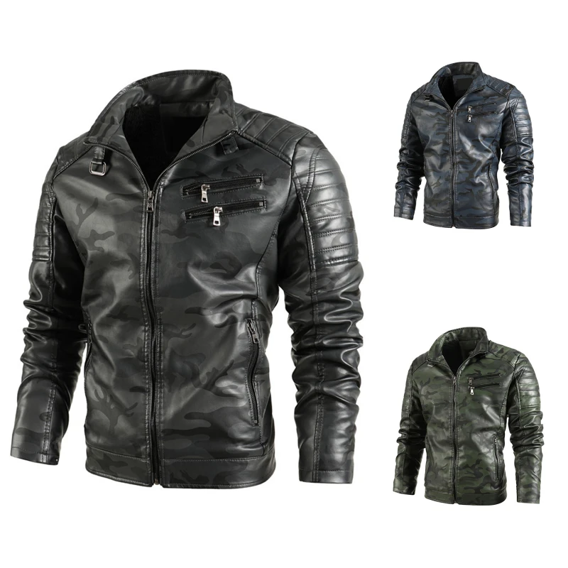 

2021 Autumn New Casual Stand Collar Jacket Pelle Uomo PU Leather Jacket Coat Men Zipper Decoration Manteau Hiver Hommes En Cuir