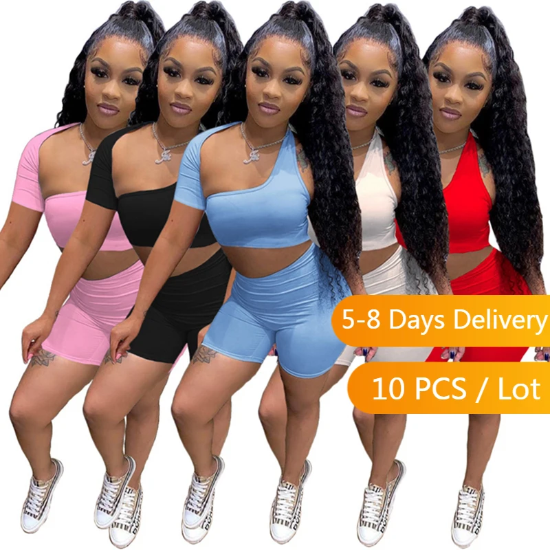 

Bulk Items Wholesale Lots Sportswear Casual Tracksuit Women Summer Co Ord and Biker Shorts Set Women Solid Bodycon Matching Sets