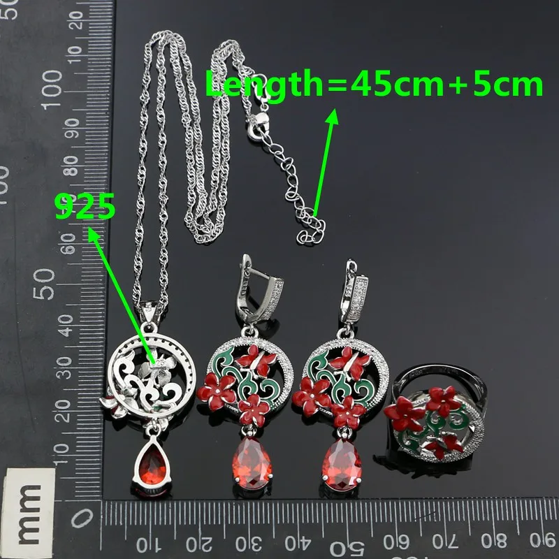 Серьги с красным гранатом и белым топазом из серебра 925 пробы эмалью | Украшения