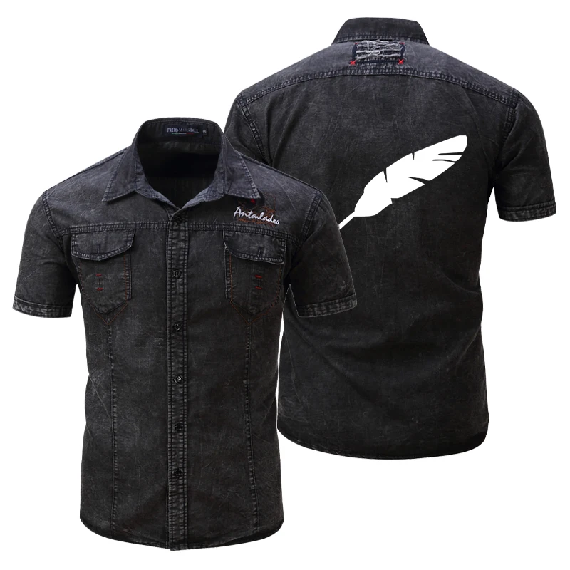 

Men Denim Jacket customized logo Slim Short Sleeve Shirts Vintage Coat Plus Size Couple Casual Outerwear Casual Dropshipping