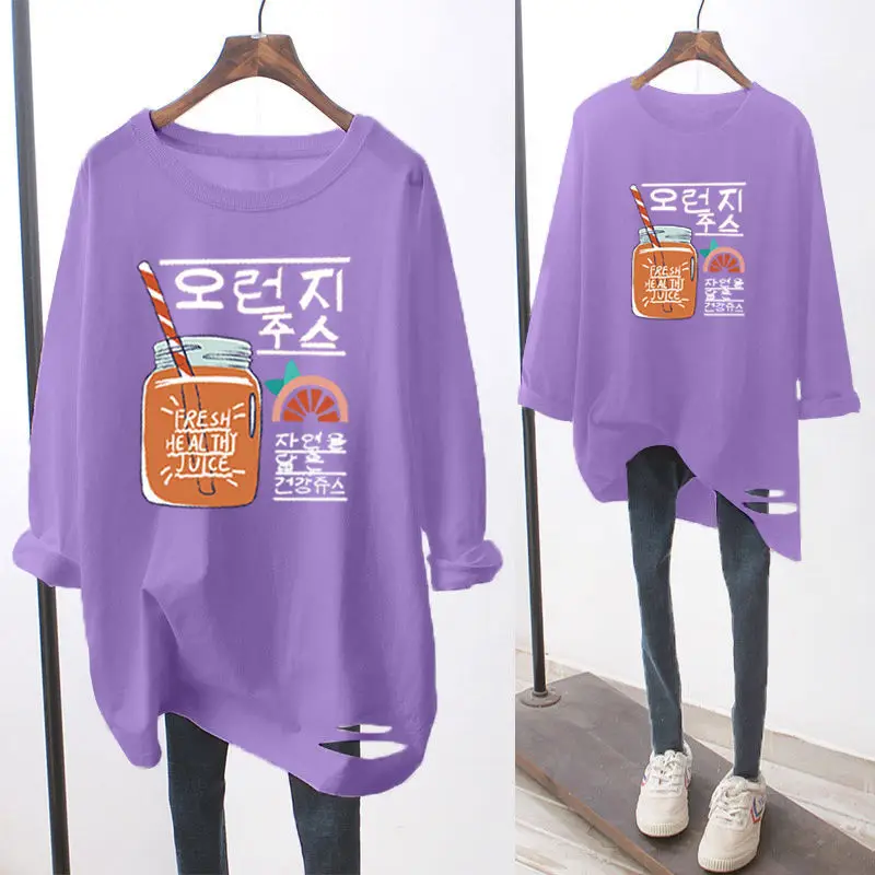 

2021 New Large Size 5XL Women Spring Length Printing T-shirt Long sleeve loose Comfortable T-shirt