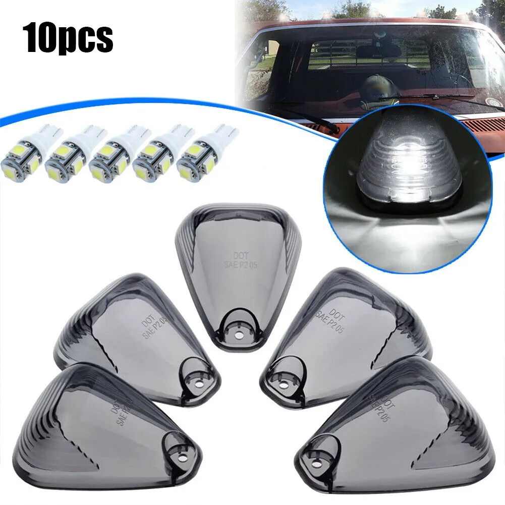 

5 X T10 LED 6000K White Bulbs With 5 X Covers Smoked Cab Roof Running Marker Light Cover Lens For Ford F250 F350 Super Duty