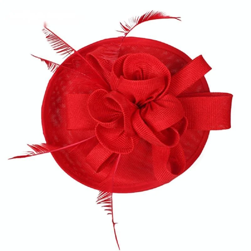 

Ladies Red Hats Sinamay Fascinator For Wedding Women Tea Party Kentucky Derby Hat Race Feathers Formal Hats Bridal Fedoras