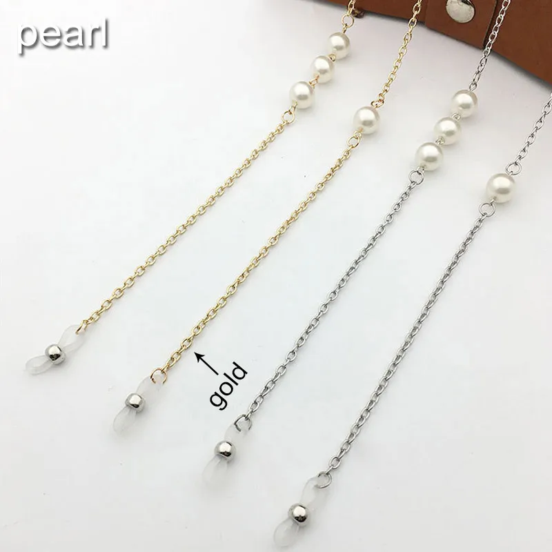 pearl gold Винтажные цепочки для солнцезащитных очков, женские и мужские жемчужные цепочки для очков из нержавеющей стали, ремешок на шею, цепочка для очков с бусинами для чтения - Цвет: pearl gold