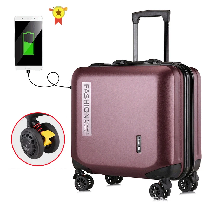 18 inch suitcase on wheels Cabin travel luggage PC carry-ons trolley bag fashion Women rolling luggage men s hardside suitcase