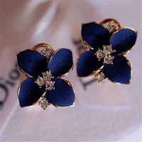 earrings flower blue petal women elegant ear stud crystal fashion charm employee welfare wedding tourism commemoration