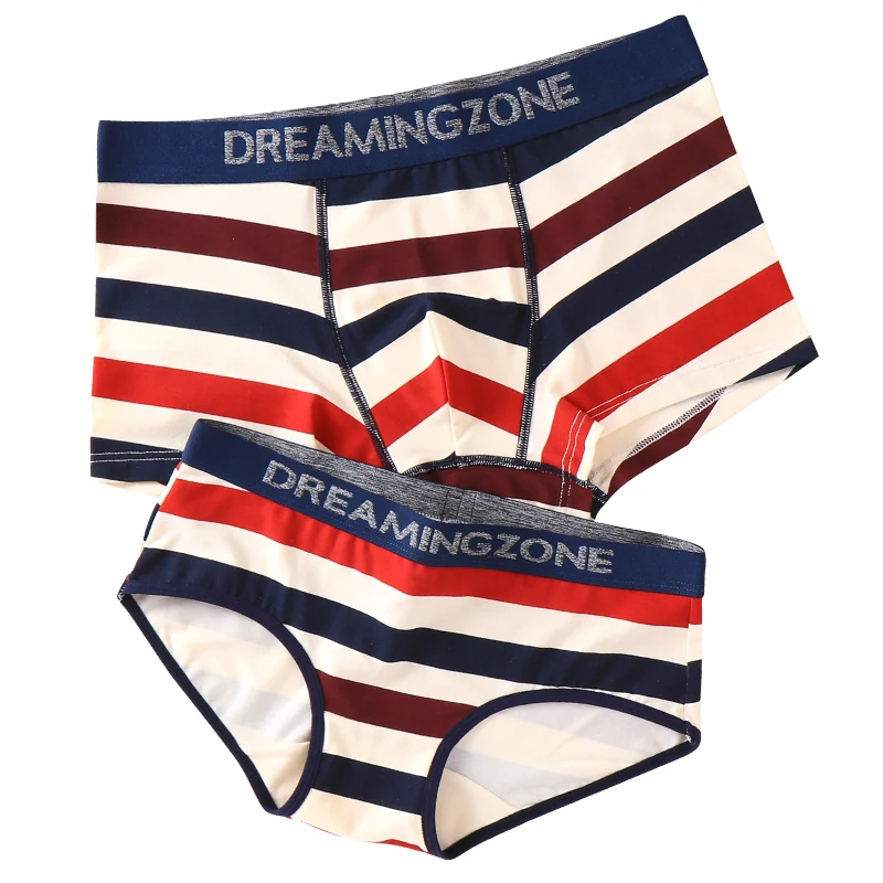 2020 Couple Sexy Underwear Modal Cotton Striped Underwear Fashion Couple Women's Underpants Men's Boxers For Lover's Panties