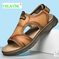 crlaydk leather mens summer beach sandals open toe plus size slide adjustable sport walking slippers casual soft soled shoe