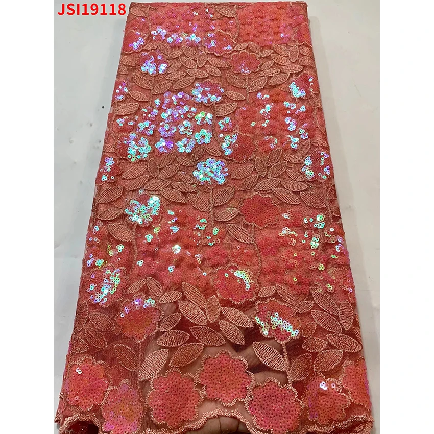 Low Price African French Lace Sewing Clothes Nigerian Quality ​Tulle Jacquard Sequins Party Dress 5 Yards/Lot JSI19118 | Дом и сад