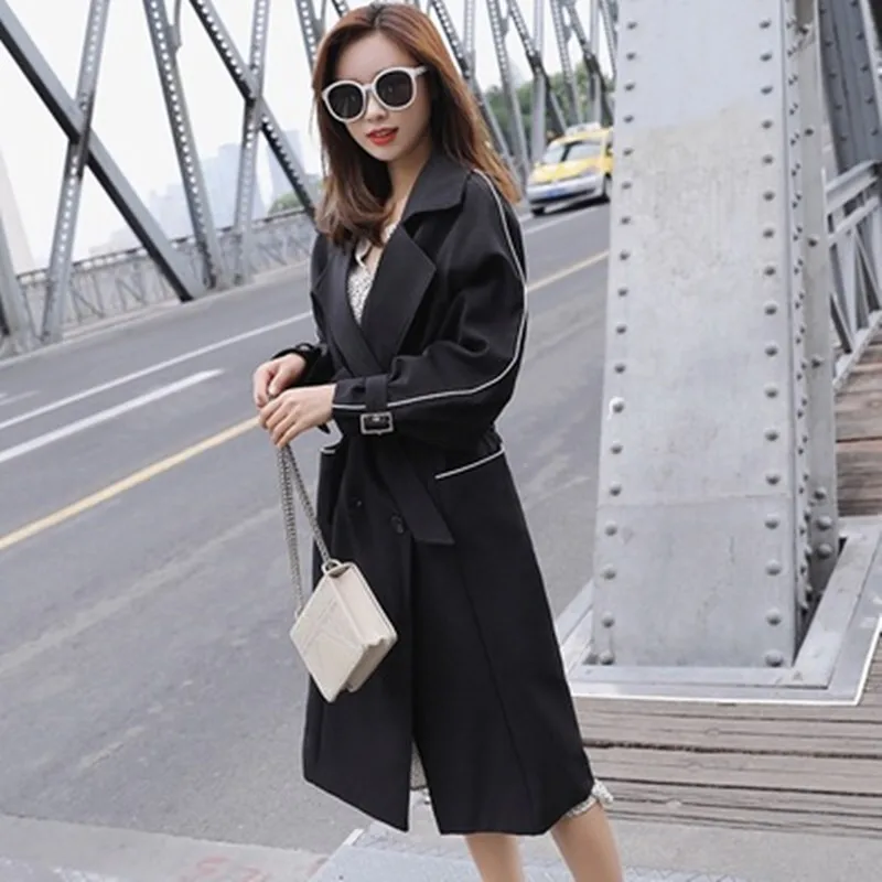 Женский элегантный Тренч в британском стиле двубортный Свободный плащ ветровка