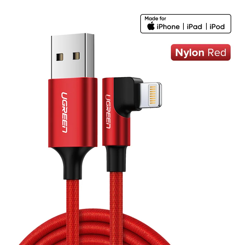 90 Degree Red Ugreen 2.4a Lightning MFi USB кабель для iPhone 7 6 5 быстро Зарядное устройство USB кабель для iphone 8X5 5S iPad Ipod зарядки шнур - Цвет: 90 Degree Red